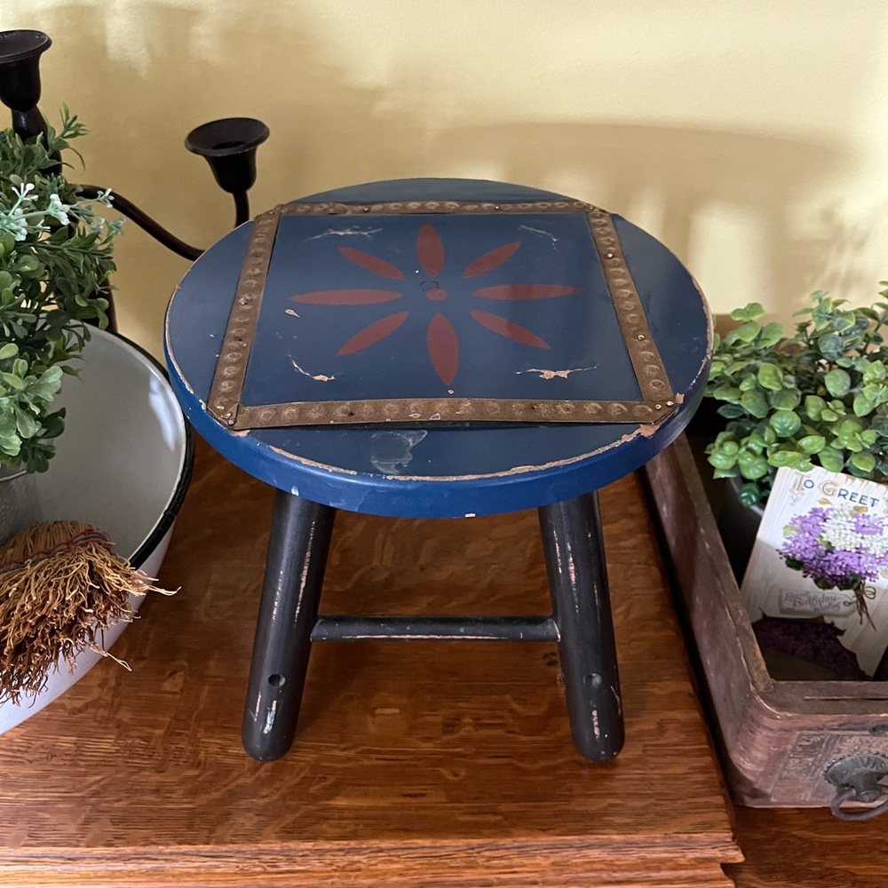 Rustic Blue and Black Wooden Stool - Picture 15 of 16